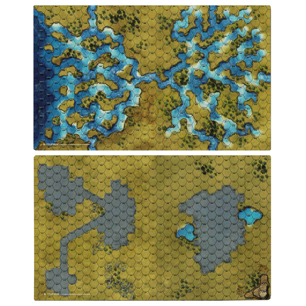 BattleTech BattleMat: Savannah - River Delta/City Ruins
