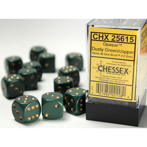 CHESSEX OPAQUE DARK GREY with COPPER 12mm NEW d6 dice block 36 die set dungeons 