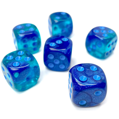 Cubo Chessex bloque 16mm d6 con 12 cubos Gemini azul Purple-oro 26628 