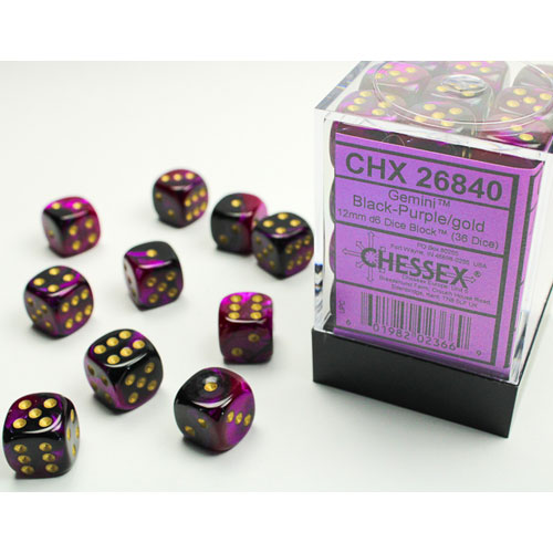 Chessex Chessex Gemini Nero-Viola/Oro W6 12mm Cubo Set CHX26840 