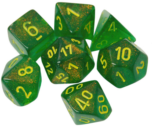 CHX27565 Chessex Dice Menagerie 10 7 Poly Borealis Maple Green/Yellow 