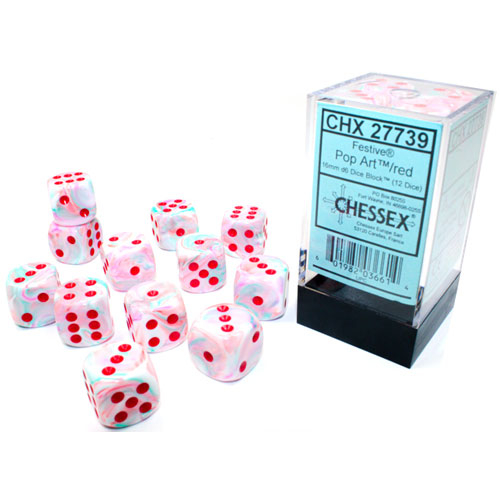 Chessex Dice d6 Set 16mm Velvet Black with Red Pips 6 Sided Die 12 CHX 27678 