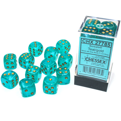 12 Dice Chessex Teal Translucent 16 Mm With White Numbers D6 Dice Block for sale online 