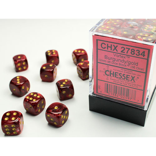 CHESSEX OPAQUE RED with BLACK 36 die set NEW d6 dice block 12mm dungeon game rpg 