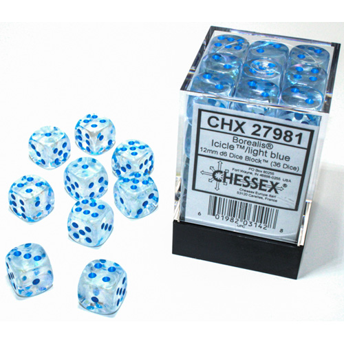 CHESSEX LUSTROUS 12mm DICE SET 36 D6 SLATE AND WHITE 