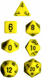 Chessex Dice Set: Opaque Yellow w/Black (7)