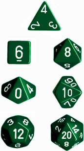 Chessex Dice Set: Opaque Green w/White (7)