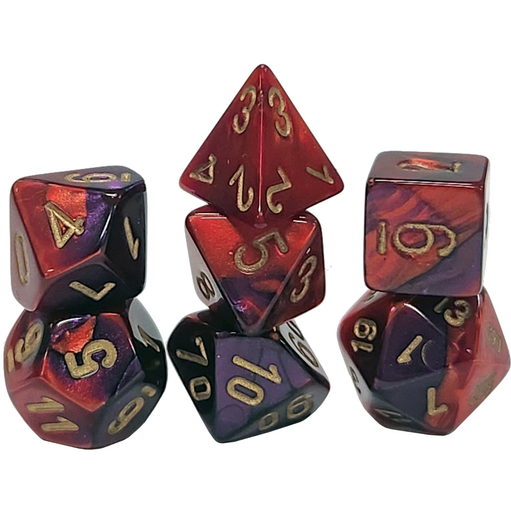 Chessex Mini Dice Set: Gemini - Purple-Red w/ Gold (7)