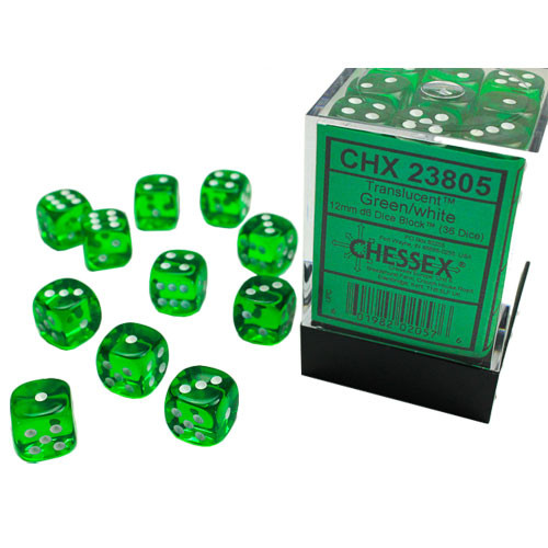 Chessex Dice d6 Sets Opaque Green with White 36 12mm Six Sided Die CHX 25805 
