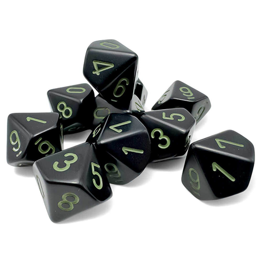 d10 Set: Opaque - Black/Green (10)