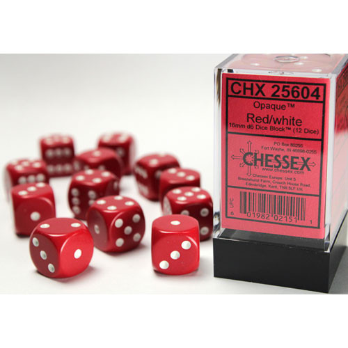 Chessex 16mm d6 Set: Opaque - Red w/White (12)