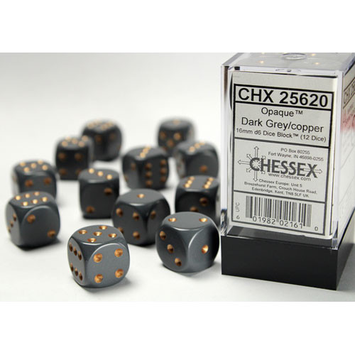 Chessex 16mm d6 Set: Opaque - Dark Grey w/Copper (12)