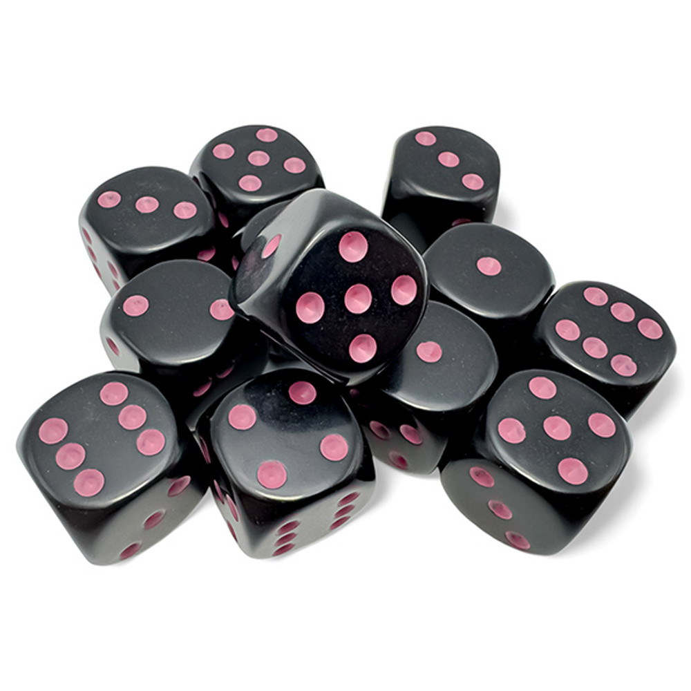 16mm d6 Set: Opaque - Black/Pink (12)