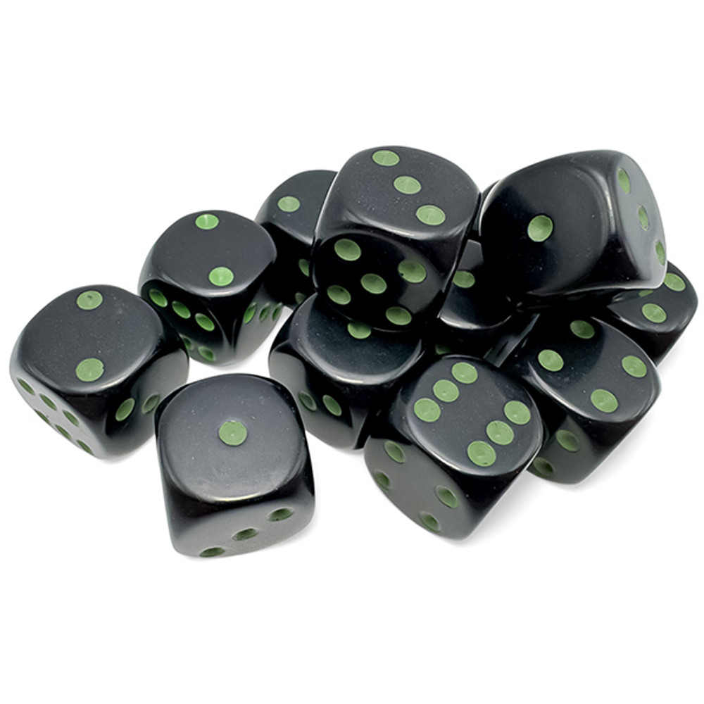 16mm d6 Set: Opaque - Black/Green (12)