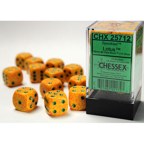 Chessex 16mm d6 Set: Speckled - Lotus w/Green (12)