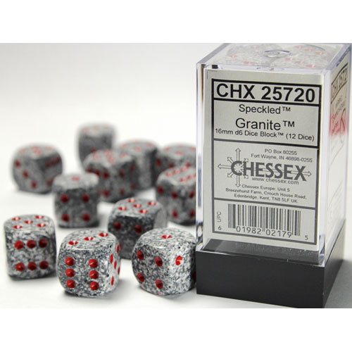 Chessex 16mm d6 Set: Speckled - Granite w/Red (12)