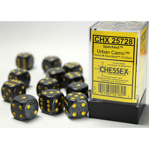 Chessex 16mm d6 Set: Speckled - Urban Camo w/Yellow (12)