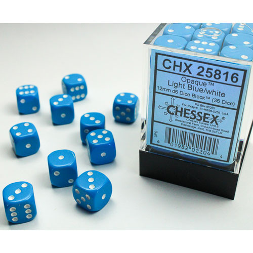 Chessex 12mm d6 Set: Opaque - Light Blue w/White (36)