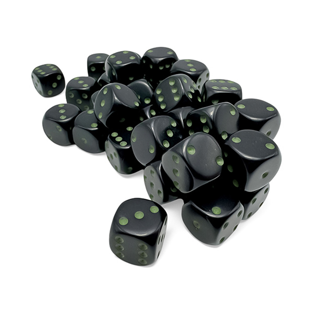 12mm d6 Set: Opaque - Black/Green (36)