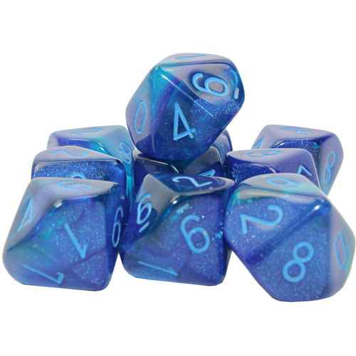 Chessex Dice Sets Gemini Blue & Green with Gold Ten Sided Die d10 CHX 26236 
