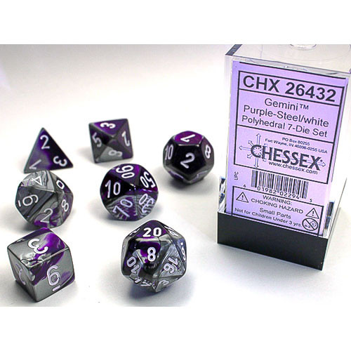 Chessex Dice Set: Gemini - Purple-Steel w/White (7)