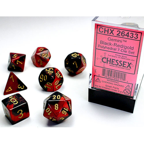 Chessex Dice Set: Gemini - Black-Red w/Gold (7)