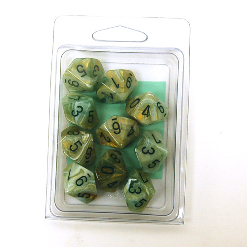 Chessex d10 Set: Marble Green w/ Dark Green (10)