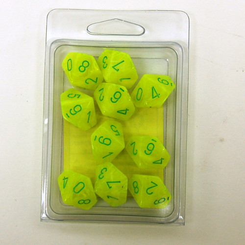 Chessex d10 Set: Vortex Electric Yellow w/ Green (10)