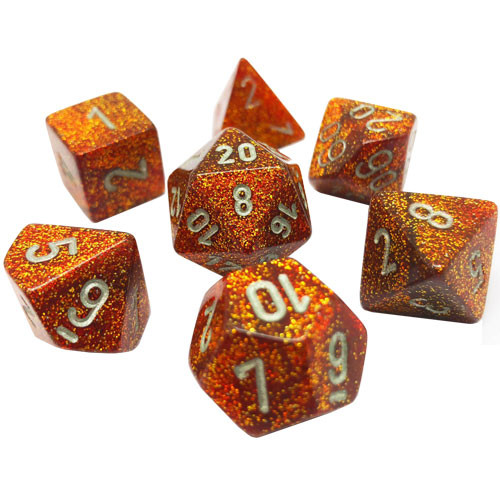 Chessex Dice Glitter Ruby Red w/ Gold Poly Set of 7-27504 RPG D&D 