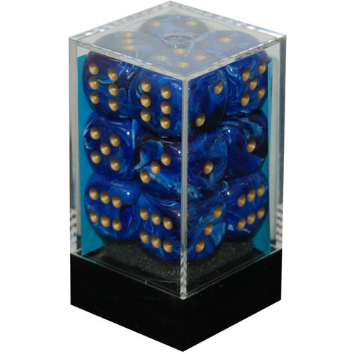 Chessex 16mm d6 Set: Vortex Blue w/Gold (12)