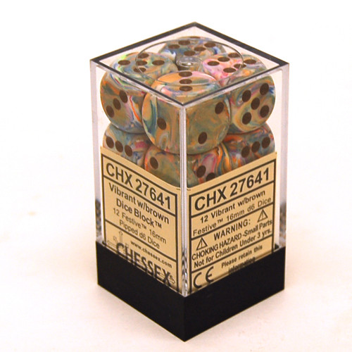 Chessex 16mm d6 Set: Festive Vibrant w/ Brown (12)