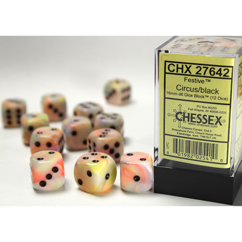 Chessex 16mm d6 Set: Festive - Circus w/Black (12)