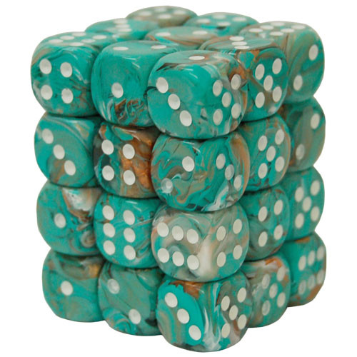 Chessex Marble 12mm D6 Dice Set Oxi-Copper with White Chessex Marble 12mm D6 Dice Set Oxi-Copper with White