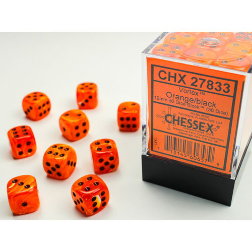 Chessex 12mm d6 Set: Vortex - Orange w/Black (36)