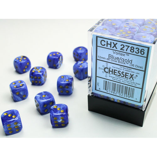 Chessex 12mm d6 Set: Vortex - Blue w/Gold (36)