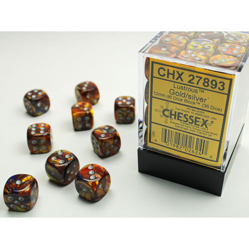 Chessex 12mm d6 Set: Lustrous - Gold w/Silver (36)