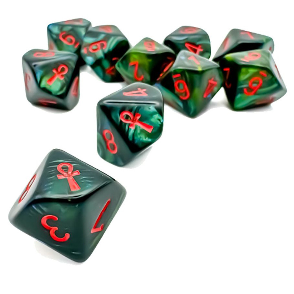 Chessex d10 Set: Scarab - Jade/Red (10)