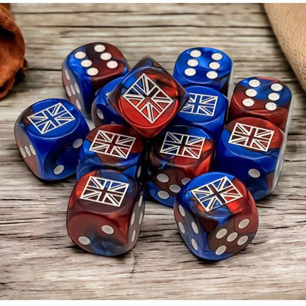 WW2 16mm d6 Set: United Kingdom - Gemini Blue-red w/ White (12)