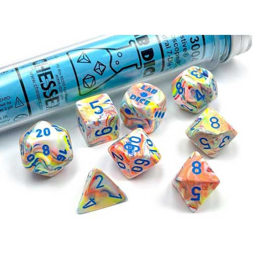 Chessex Dice Set: Lab Series 5 - Festive - Kaleidoscope w/ Blue (7)