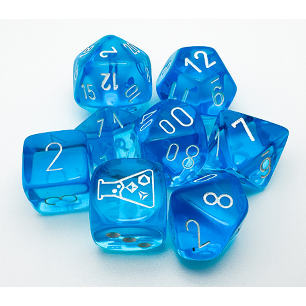 Chessex Lab Polyhedral Dice Set: Translucent - Tropical Blue/White (8)