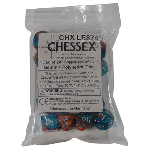 Chessex Bag of Dice: Gemini Copper-Teal w/Silver (20)