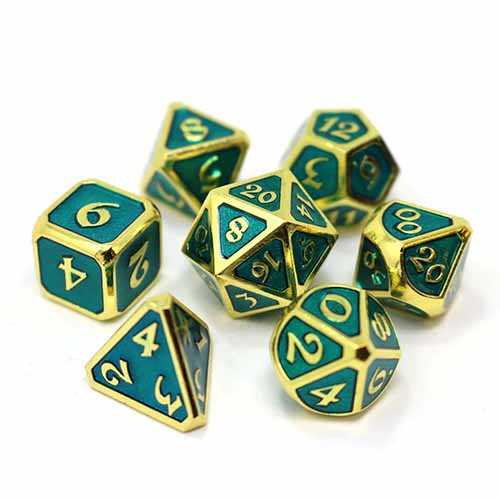 Die Hard Dice Polyhedral Set: Mythica - Gold Aquamarine (7)