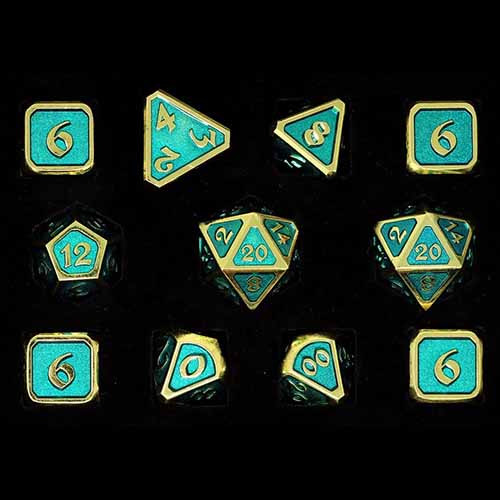 Die Hard Dice Polyhedral Set: Mythica - Gold Aquamarine (11)