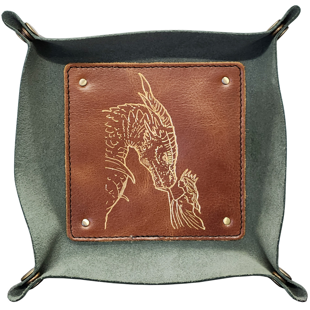 Grimbeard Leather Dice Tray: Green w/ Brown Center