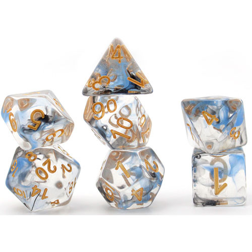 Game Plus Products Dice: 16mm Nebula - Blue/Black w/ Gold (7)