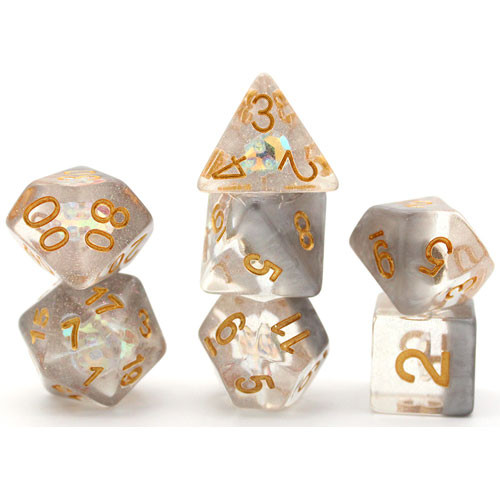 Game Plus Products Dice: 16mm Glitter Diamond - Skull w/ Gold (7)