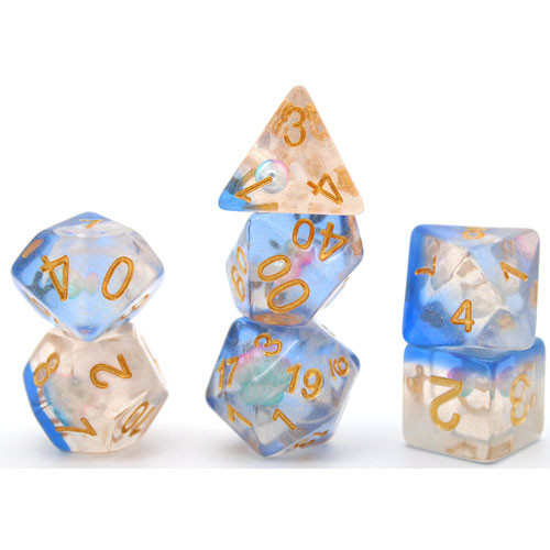 Game Plus Products Dice: 16mm Colorful Pearl - Blue w/ Gold (7)