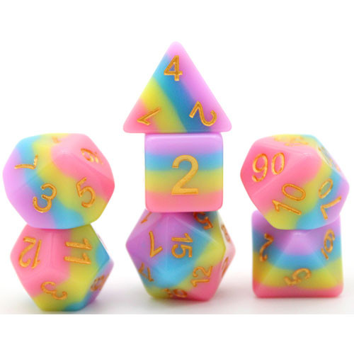 Game Plus Dice: 16mm Opaque Layered - Pink/Yellow/Blue/Purple (7)