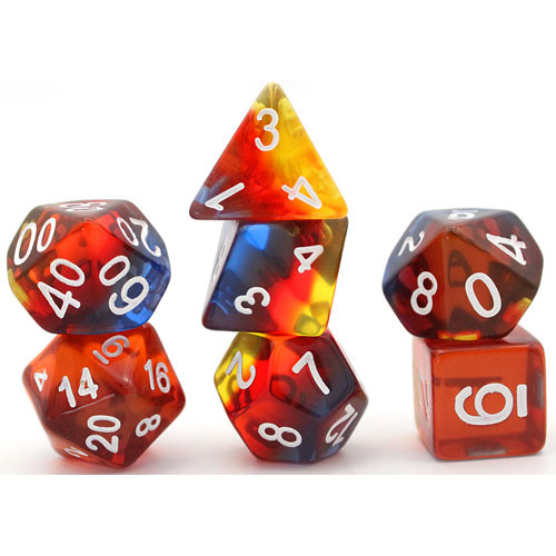 Game Plus Dice: 16mm Transparent Layered - Yellow/Red/Black/Blue (7)