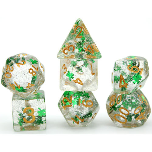 Game Plus Products Dice: 16mm Four-Leaf Clover & Glitter (7)